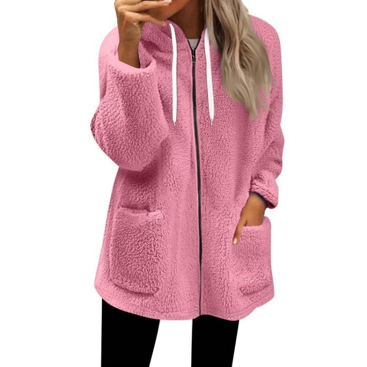 Fall Casual Oversized Fleece Hoodie Women Long Sleeve Zip Up Pullover Hooded Sweatshirt Jacket