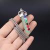 1Pc, Spiritual Healing Crystal Pendant Necklace, Geometric Double-pointed Hexagonal Pyramid Inlaid Seven Chakra Gems Charms Necklaces for Women Men