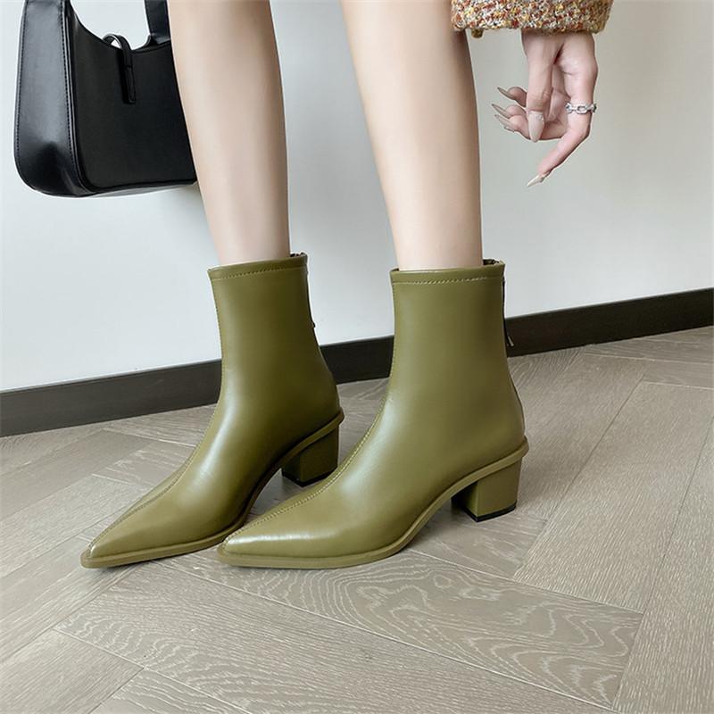 Fashion New Autumn/winter Split Leather Women Boots Pointed Toe Shoes for Women Fashion Boots Women Versatile High Heels Ankle Boots
