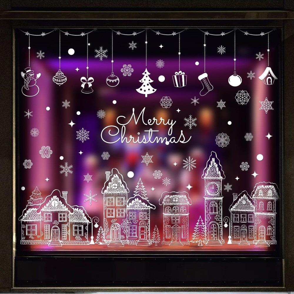 White Castle Christmas Window Sticker Self Adhesive Static Cling Decals Xmas Season