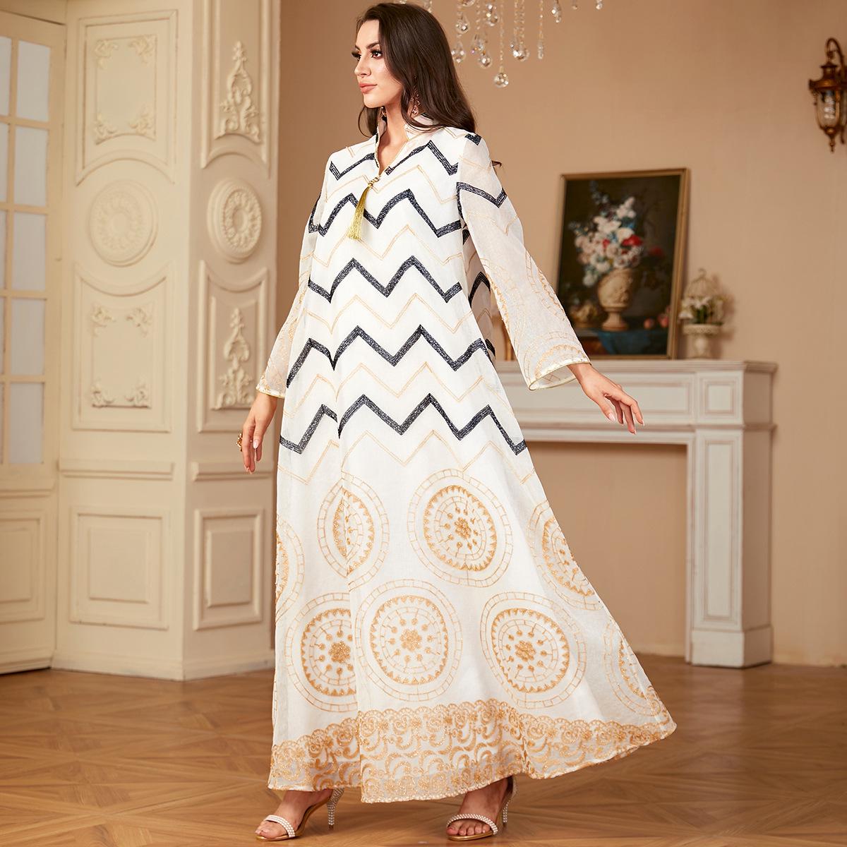 

Элегантное платье с вышивкой в ближневосточном стиле, с цветочным узором, Дубай - Женский мусульманский халат S белый