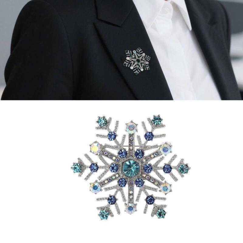 Elegant Alloy Snowflake Brooch Rhinestones Embellished Winter Holiday Corsage Jewelry Gift For Women Fashion