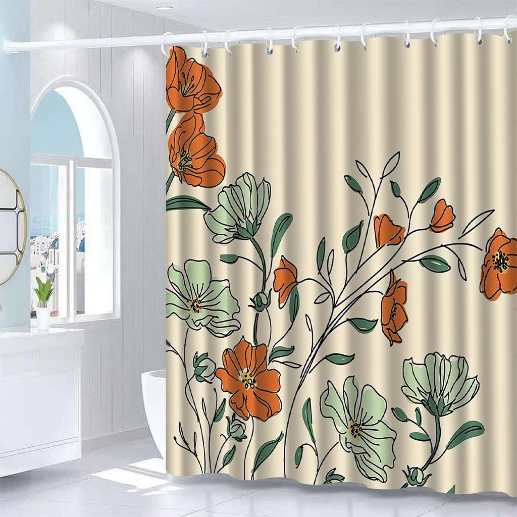 1pc Floral Shower Curtain, High-end High-end Pattern, with Hooks, for All Seasons, Bathroom Decor, Shower Curtains for Bathroom