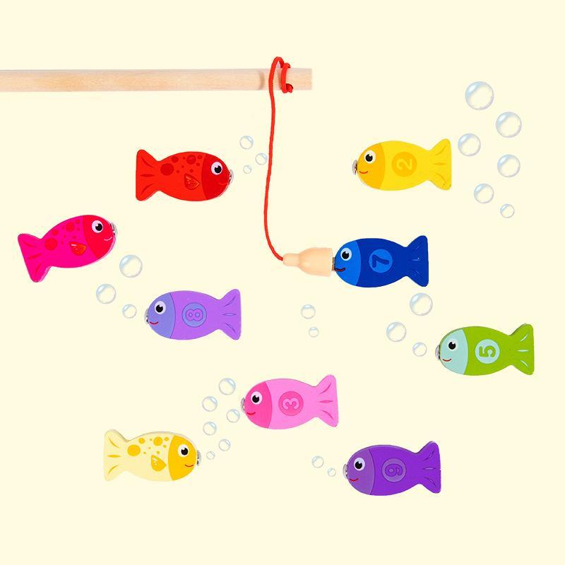 Montessori Logarithmic Board Magnetic Fishing Game Wooden Kids Digital Cognition Toy for Toddlers Sensory Training Use