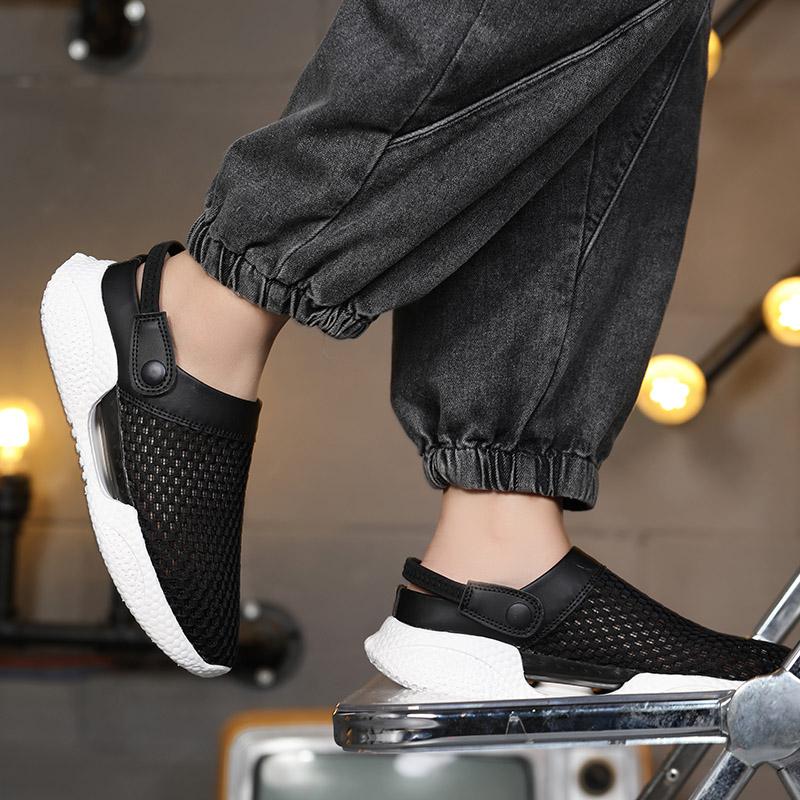 Men's Large Size 45 Slip-On Sandals Half Slippers Student Clog Head Cover Beach Shoes Cold Adhesive Sandals Hollow-out Summer