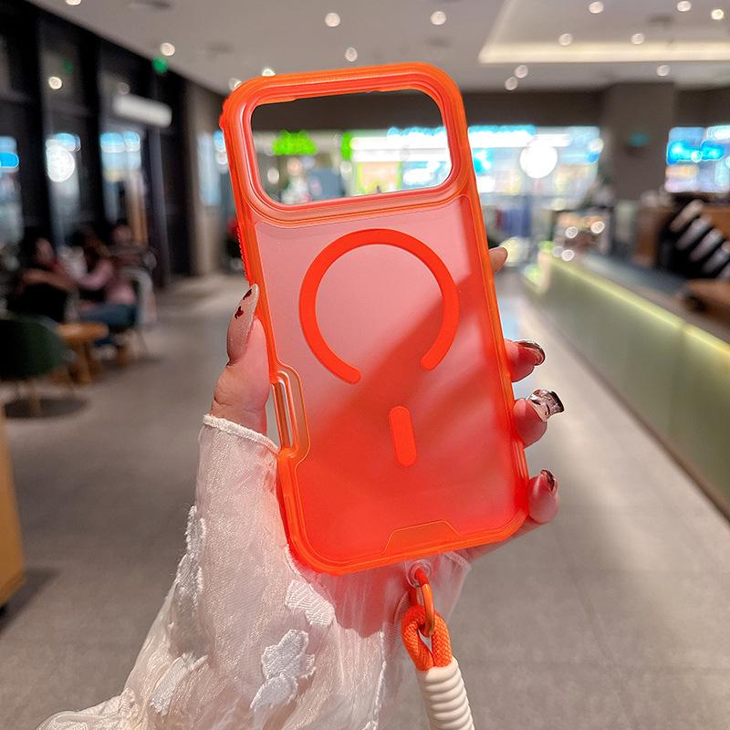 Pentru IP 17 Pro Max Husa de Telefon Magnetică Colorată 3-în-1 cu Textură de Piele și Curea