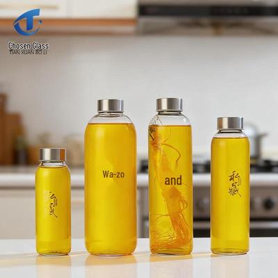 Portable High Borosilicate Glass Water Bottle with Stainless Steel Lid for Outdoor Sports
