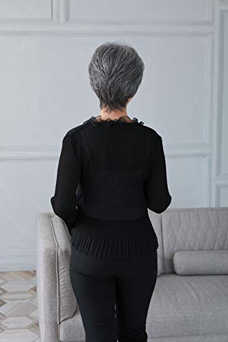 All-in-one wig for ladies, minimum short length, heat-resistant dark gray hair