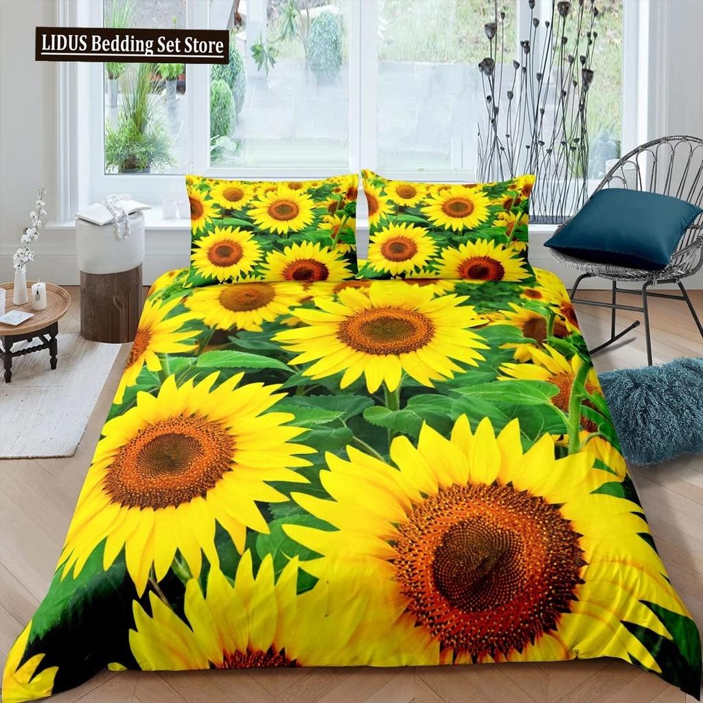 Vintage Sunflowers Duvet Cover Set Letters Bedding Set Letters And Sunflowers Printed Retro Girls Queen Size 23pcs Quilt Cover