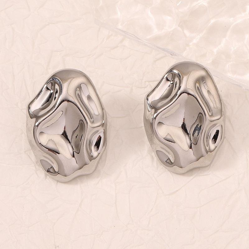 Vintage Gold Color Irregular Hammered Stud Earrings for Women Minimalist Metal Geometric Chunky Earrings Zircon Gift
