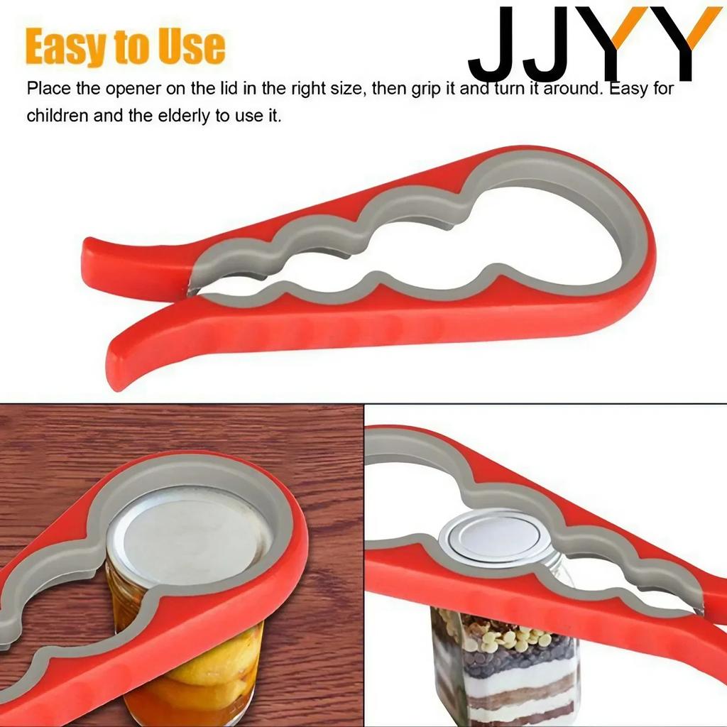 Multifunctional 4in1 Can Opener NonSlip Grip EasyUse Kitchen Tool Beer Bottle Jar Lid Opener