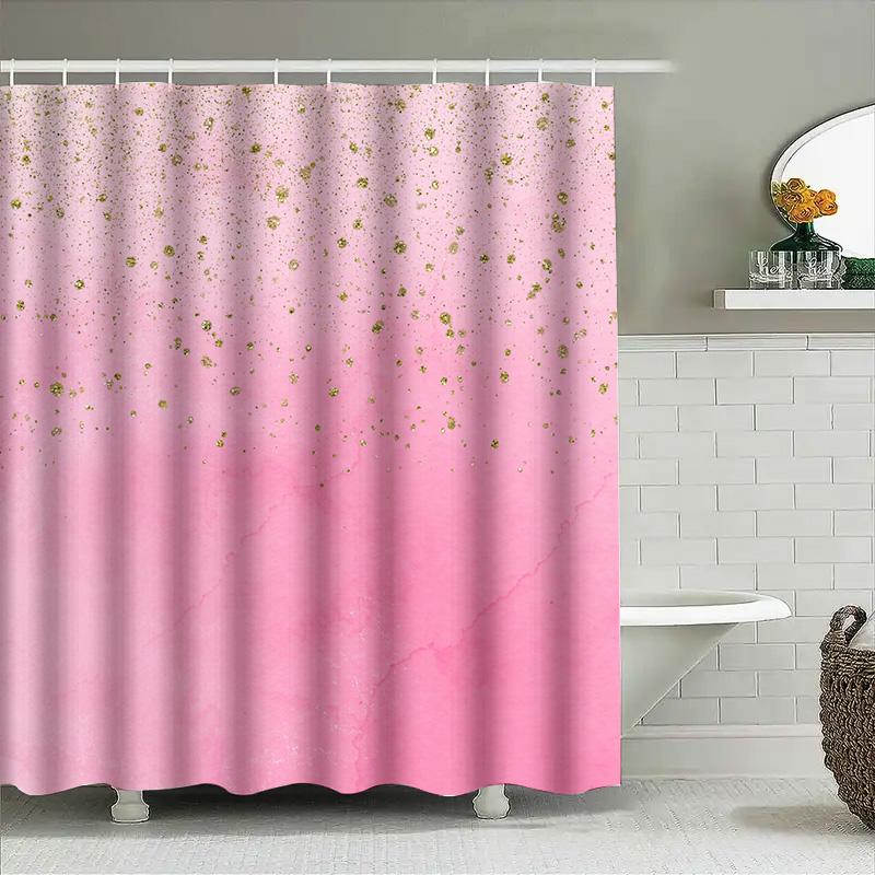 Luxury Gradient Pink Gold Foil Shower Curtain Waterproof Decorative Bath Room Home Decoration Size Customizable