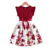 Girls' Butterfly Print Color Block Sleeveless Ruffle Dress with Belt
