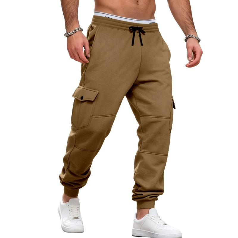 Autumn and Winter Fleece Men's Overalls Spliced Multi-pocket Drawstring Sports Casual Jogging Pants