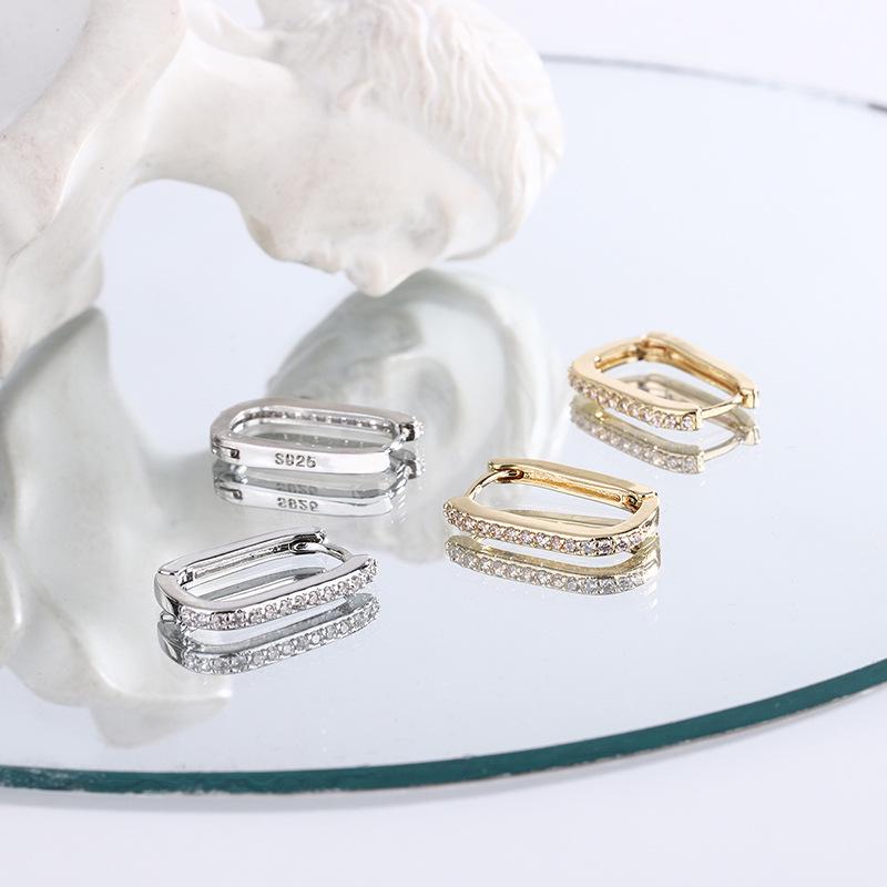 O-Shaped Square Diamond Stud Earrings for Women - Elegant, Cool, Trendy Accessories