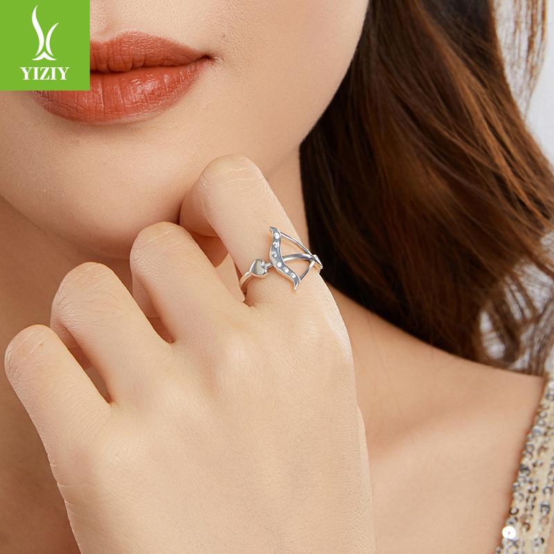 S925 Sterling Silver Cupid'S Arrow Open Ring, Personalized Romantic Heart Arrow Adjustable Ring