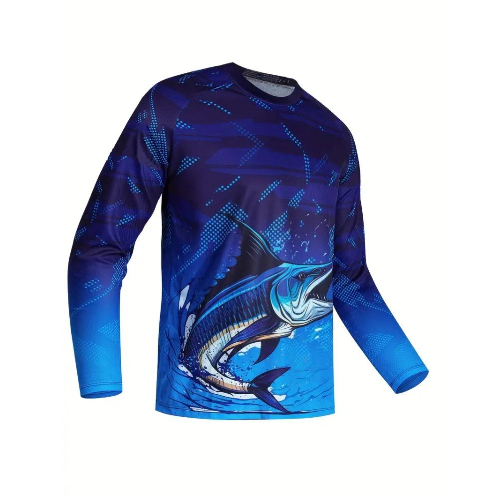 Men's Outdoor Fishing Long Sleeve T-shirts Round Neck Summer Casual Loose Top Oversized Fishing Clothes