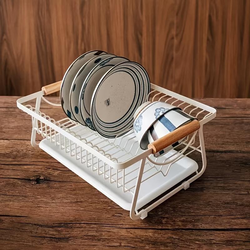 

Stainless Steel & Wood Dish Rack - Modern Hybrid Drying Rack with Removable Tray, Space-Saving Organizer for Sink & Countertop белый