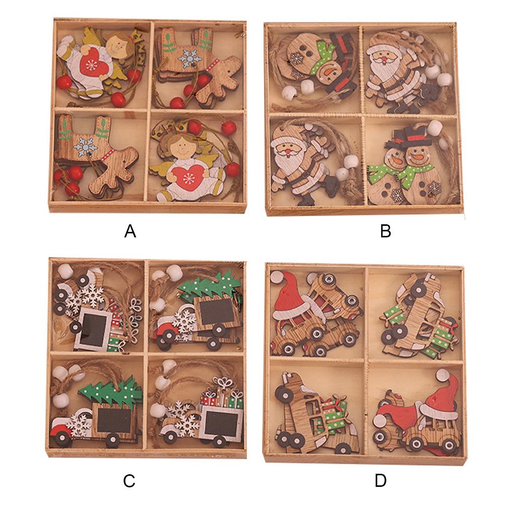 12 Bucăți Pandantiv Crăciun Lemn Agățat Pom Crăciun Semineu Perete Decor Fereastră Ornament de Petrecere pentru Copii