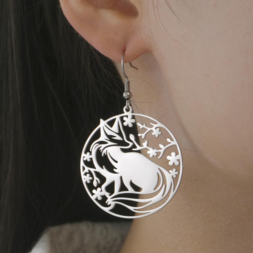 My Shape Fox Pendant Earrings Cute Animals Fox Dangle Earrings for Women Girls Stainless Steel Drop Earrings Fashion Jewelry