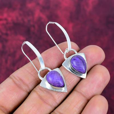 Charoïet 925 Massief Sterling Zilver Oorbellen, Handgemaakte Edelsteen Oorbellen Sieraden, Cadeaus Voor Vrouw Gloednieuwe Oorbellen