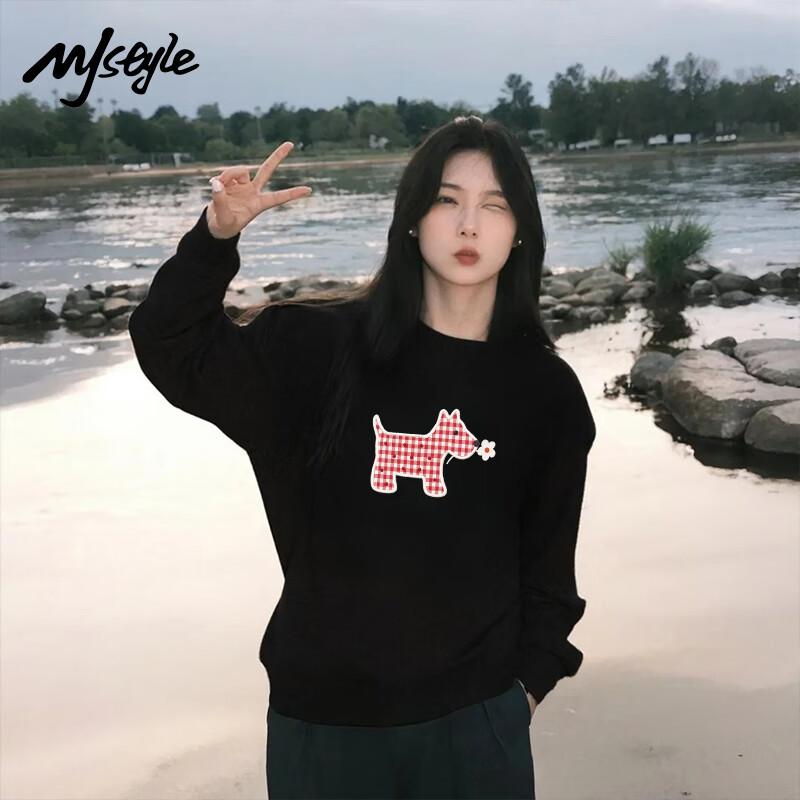 MJ STYLE Plaid Puppy Print Long Sleeve T-Shirt XL
