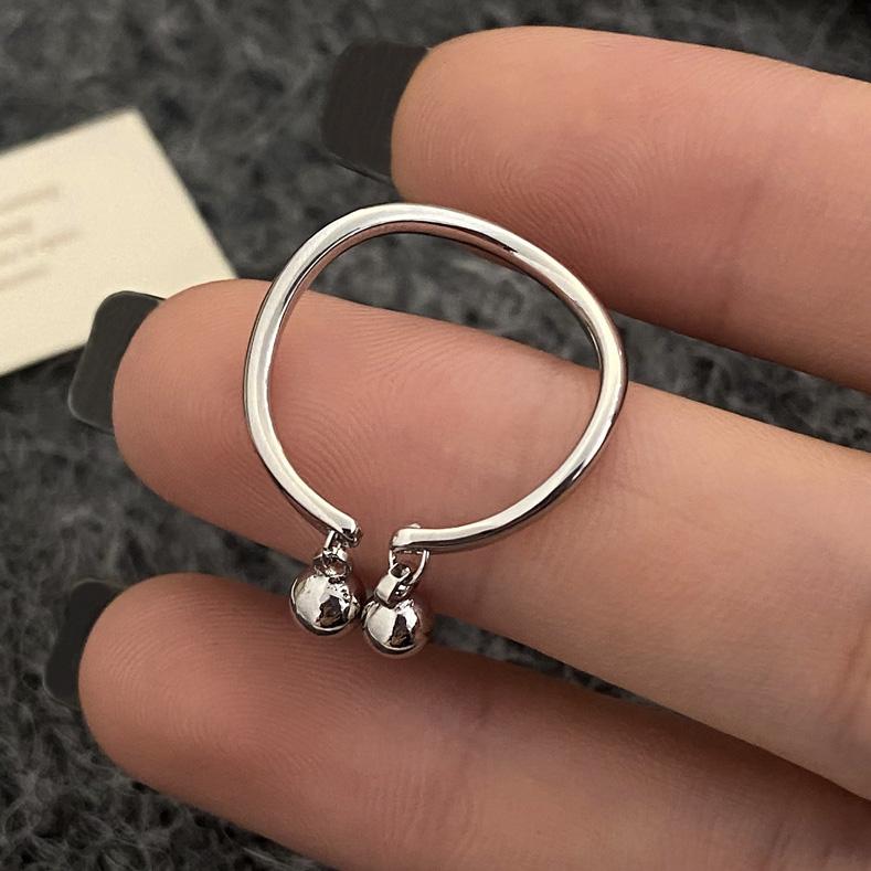 PONYKISS Minimalistický kulatý korálkový přívěsek prsten ze sterlingového stříbra pro ženy Trendy nastavitelný jemný osobní doplňky