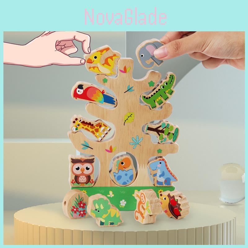 Wooden Animal Bead Balance Tree Building Blocks Develops Balance Skills Large Beads Characters)