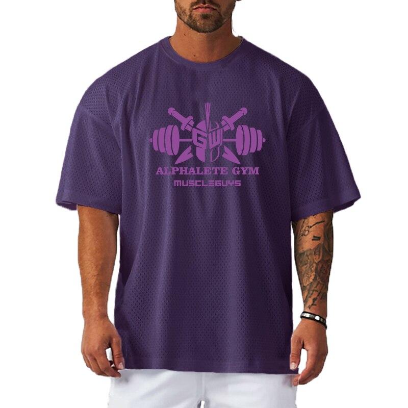 Muscleguys Sommer Machen Sie einen Spaziergang Herren Fitness-Kleidung Lockeres Hohles Atmungsaktives T-Shirt Bequemes Rundhals-Oberteil Mit Kreativem Druck