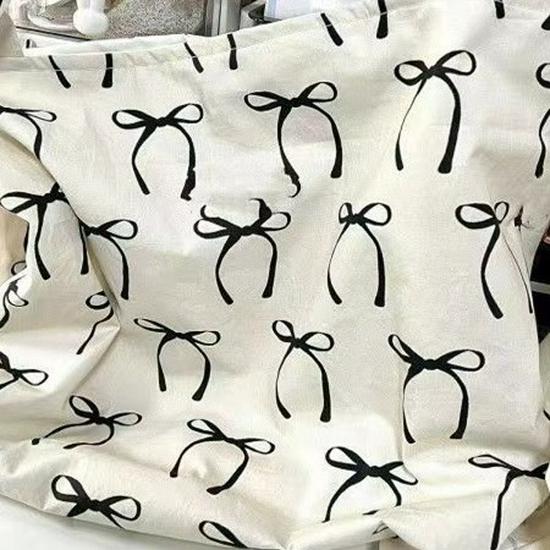 Retro Korejský Styl Plátěná Taška s Mašlí - Velká Ramenní Taška na Jarní/Letní Dovolenou