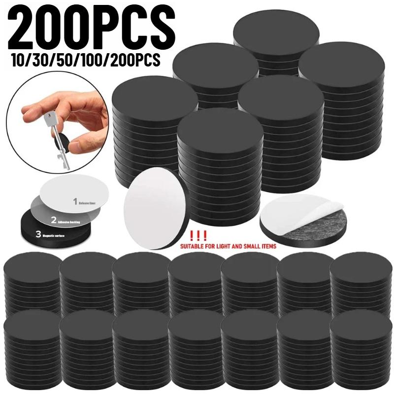10/200pcs Round Magnet Sticky Magnetic Tape Black Magnets DIY Crafts Household Fridge Decor Small Back Self Adhesive Stickers
