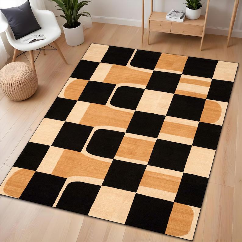 Printed Chick White Black Checkered Area Runner Rug Elegant Machine Washable Checkerboard Pattern Print Carpet Modern Home Gift