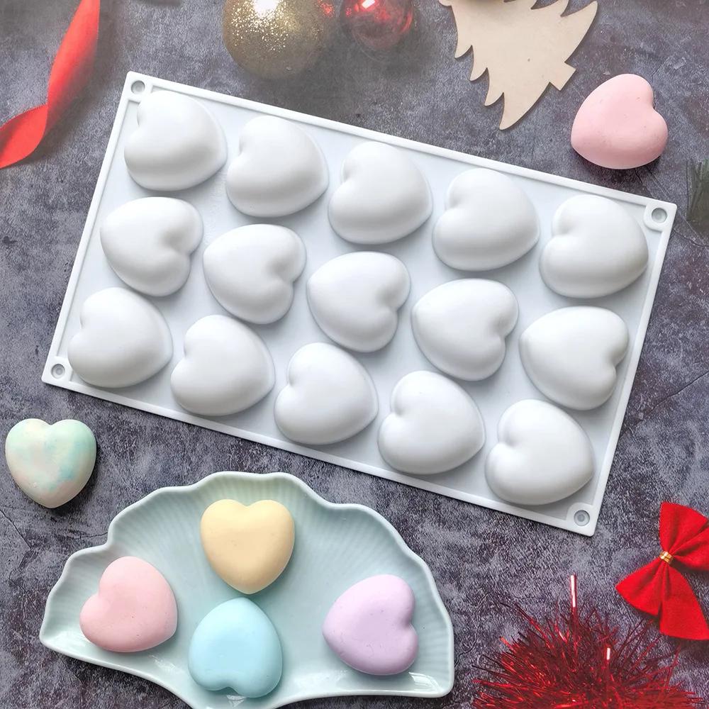 15 Holes Heart Chocolate Silicone Moulds Love Shape Jelly Fondant Making Tool Valentine’s Day Gifts Wedding Scented Candle Decor