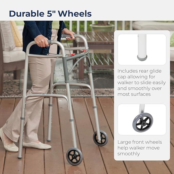 Heavy-Duty Folding Walker with Wheels for Seniors, Adults, Medical Walker, Bariatric Walker,Extra Wide Front Wheel Walker