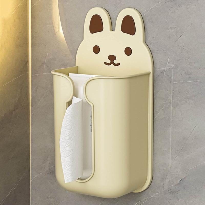 Cartoon Tissue Box Wall Mounted Napkin Paper Rack Towel Napkin Container Bathroom Adhesive Paper Dispenser Organizer