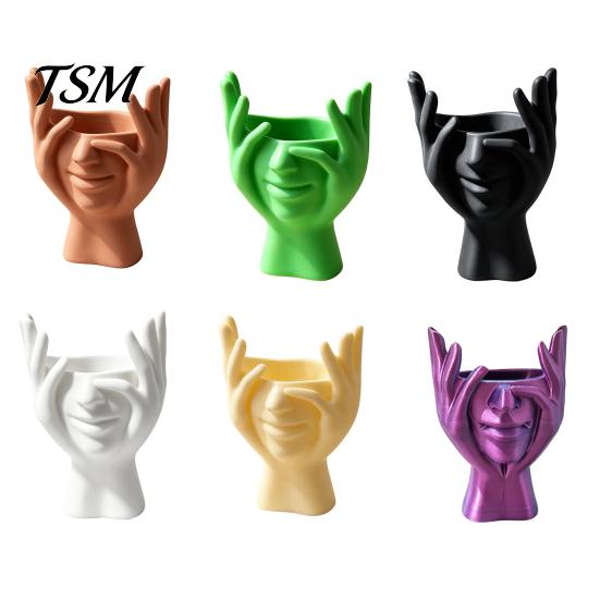 Multifunctional Desktop Bin 3D Printed Face Vase, Face-Holding Pen Holder Art Decor, Creative Makeup Brush Abstract Holder, Flower Arrangement