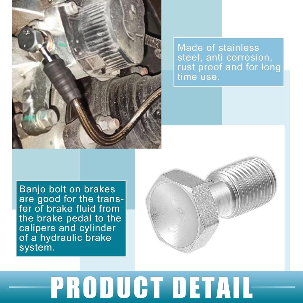 Banjo Bolt Brake Fitting Adapter Kit M10x1.0 Brake Line Thread Single Banjo Bolt with 4 Copper Washers