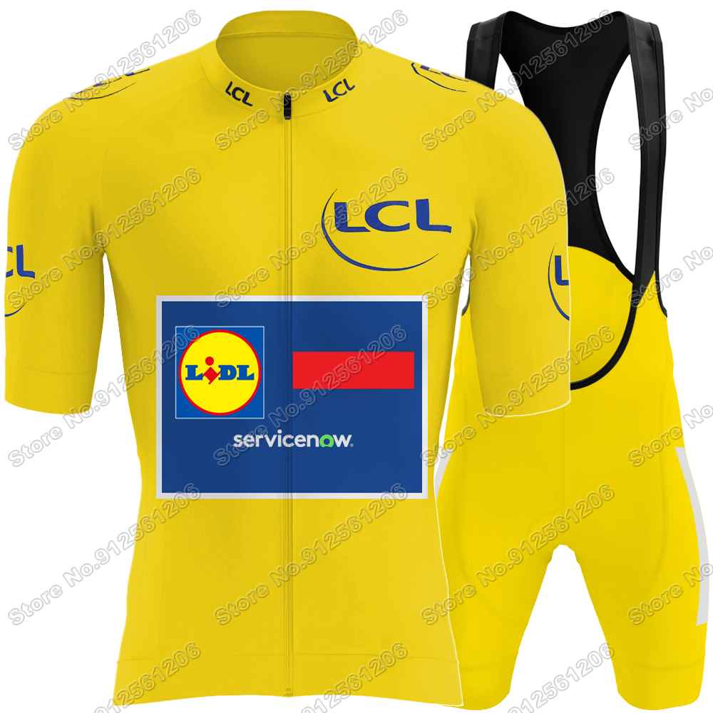 Tým Lidl Cyklistický dres Set Mistr světa Cyklistické oblečení Pánské Krátký rukáv Sestava Silniční kolo Dres Oblek Cyklistické kraťasy s laclem