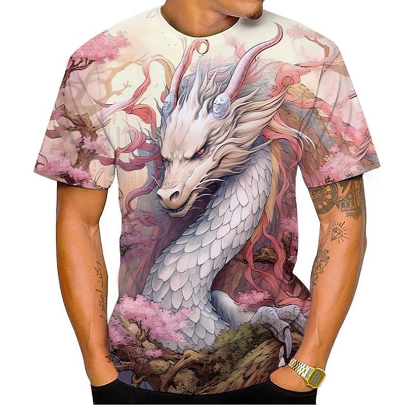 Tricouri cu Imprimeu 3D Floral Dragon Nou Bărbați Femei Modă Gât O Mânecă Scurtă Tricou Supradimensionat Harajuku Y2k Topuri Tricouri Haine Copii