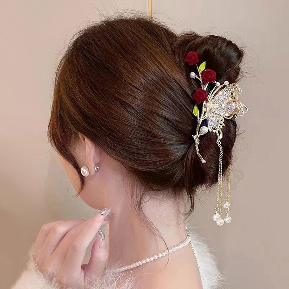 Lily of The Valley Bouquet Tassel Clip Shiny Color Hair Clips Rhinestone  Women
