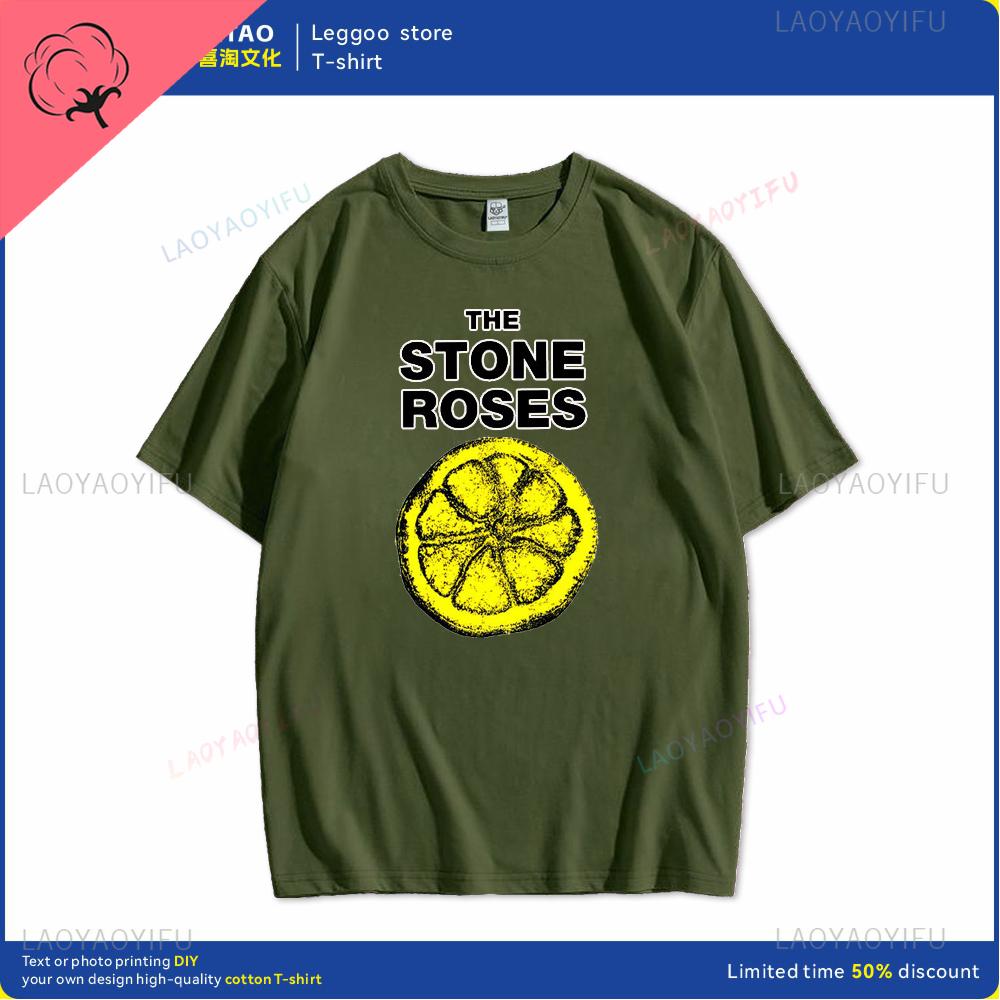 Human stone rose lemon name printed pattern fashion Harajuku trend Street wear Unisex and women universal short-sleeved T-shirt Unisex