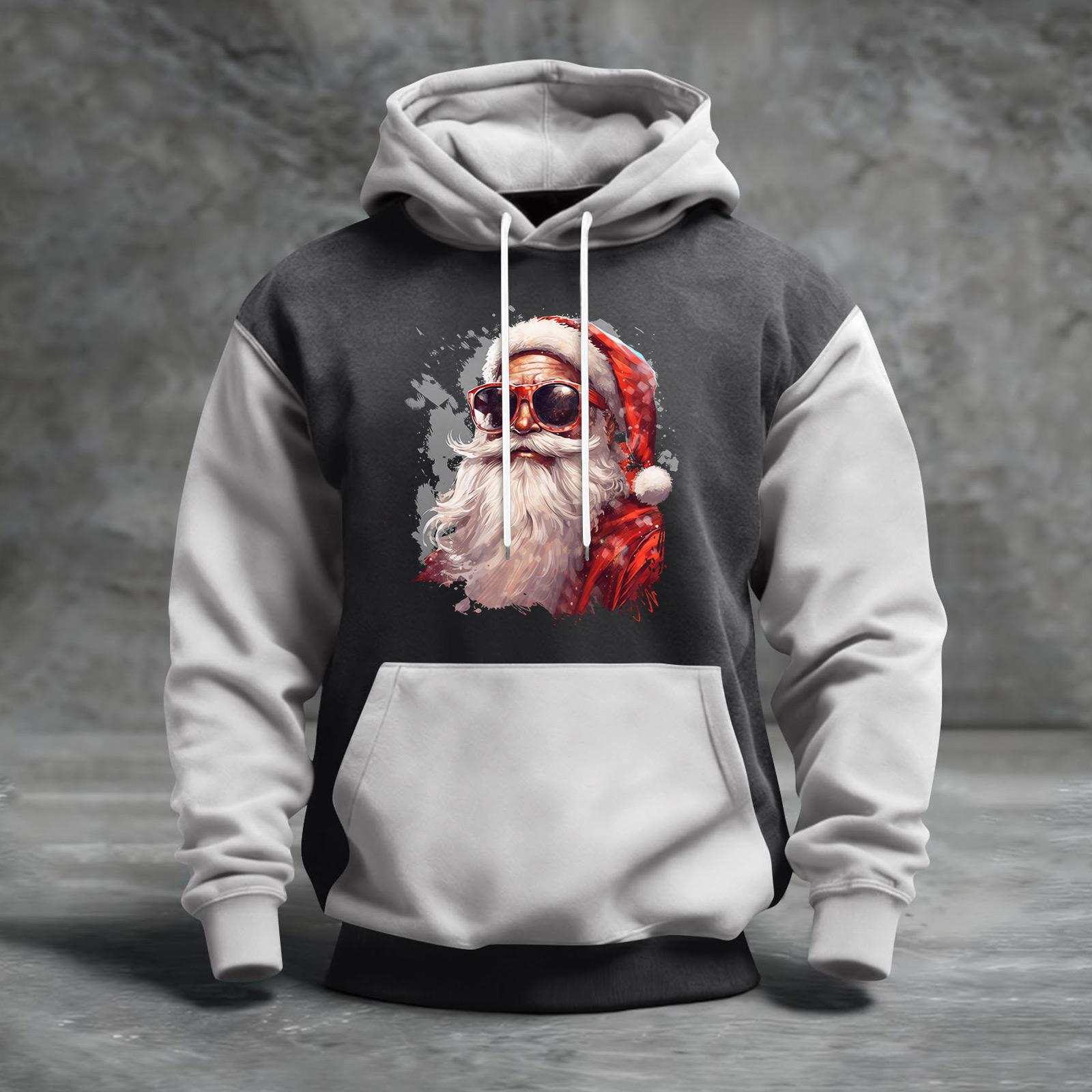 

Мужской рождественский свитшот с капюшоном, повседневный, спортивный, удобный, с цветными блоками и принтом XL