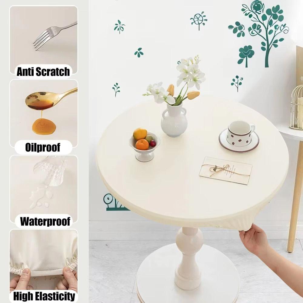 Oil Proof Round Table Cover PU Leather Elastic Table Cover Table Protector  Restaurant Use