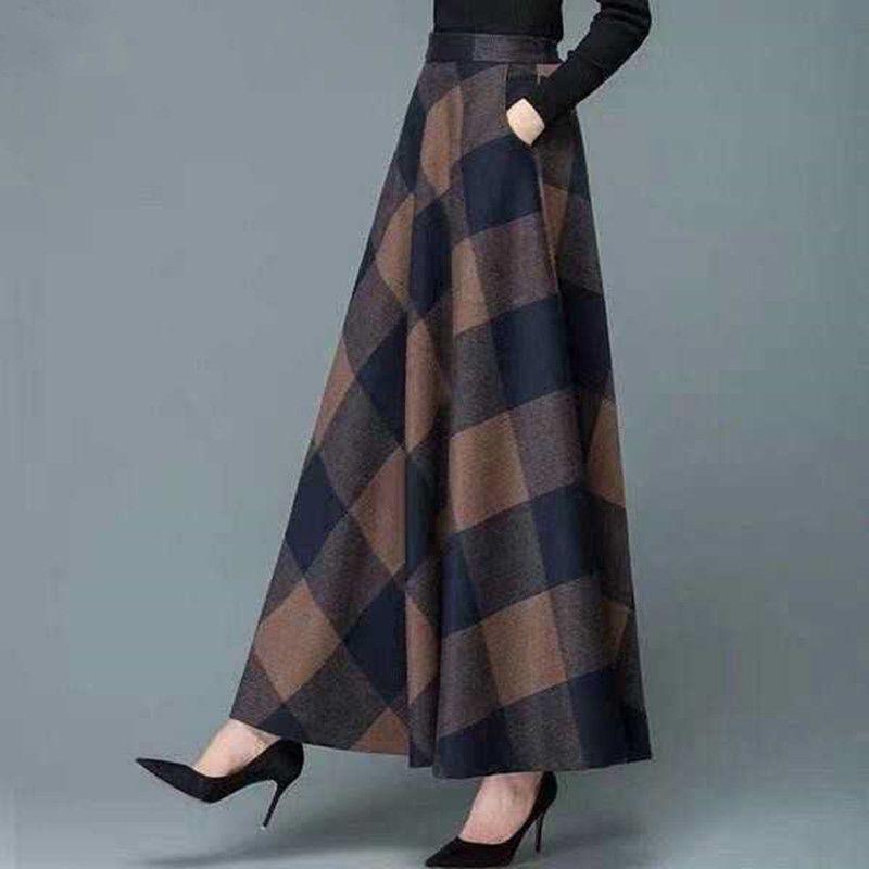 Four Seasons 2025 Women's High Waist A-Line Midi Skirt - Slimming Flare Design