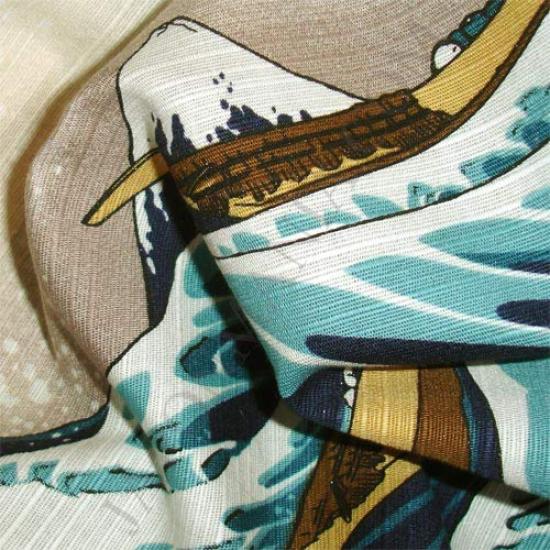 Musubi Furoshiki Sumida Waves and Made in (Wrapping Cloth), Large, Approx. 105cm, River, Mt. Fuji, Beige, Japan, 20716-302