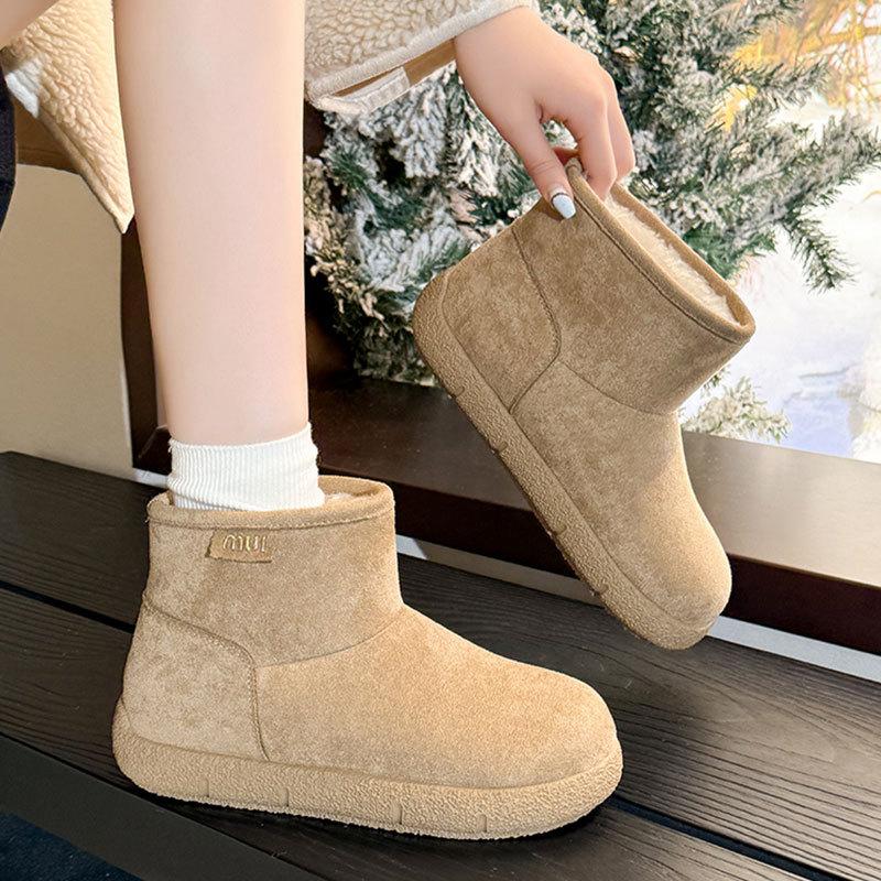 Cowhide Version Snow Boots Women's Velvet Thickened Warm Short Boots Thick Sole Fur Integrated Large Cotton Shoes Children
