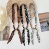 Korean version of versatile classic leopard print beaded silk scarf women's summer decoration long strip small scarf adjustable thin scarf