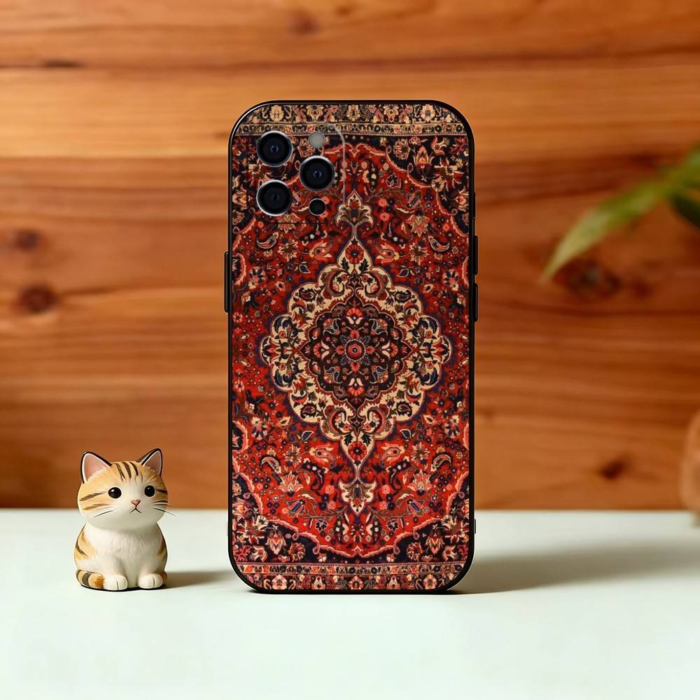Vintage Persian Carpet Art Phone Case For iPhone 17, 16,15,14,13,12,11 Plus,Pro Max, Others Soft Black Cover