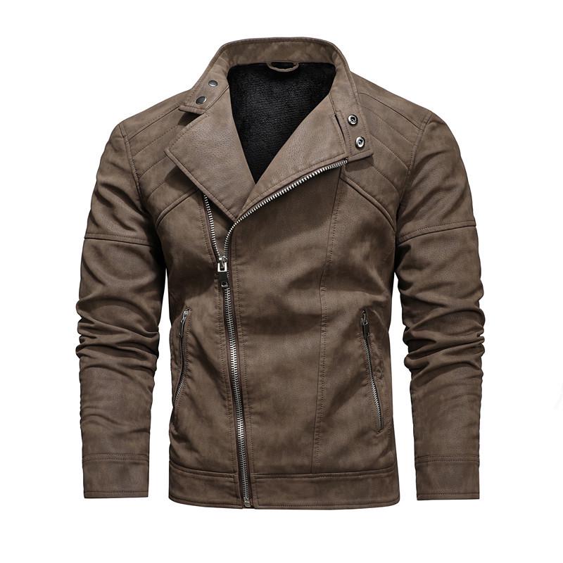 New Men's Asymmetrical Zipper Leather Motorcycle Jacket - European & American Style