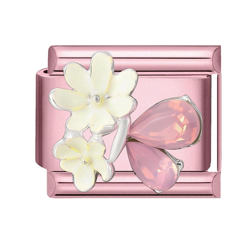 Fashion Zircon Pink Butterfly Star Bow Flower Rabbit Italian Charm Links Fit 9MM Stainless Steel Bracelet Women DIY Making Gift